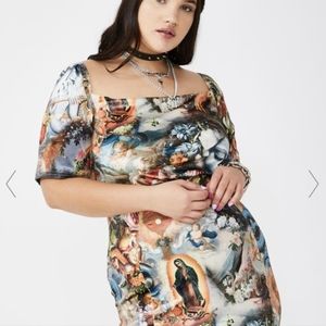 Holy print velvet mini dress